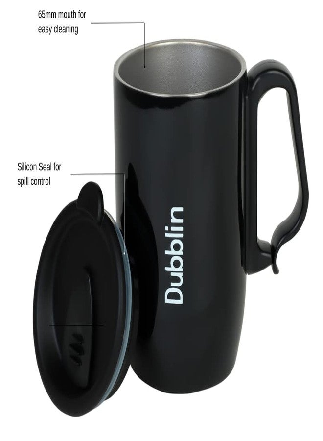 DUBBLIN Refresh Stainless Steel Unbreakable Tea Coffee Mug Double Wall with Handle and Lid, Wide Mouth Mug Keeps Beverages Hot & Cold 350 ML Black - Image 4